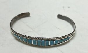 Old Pawn Sterling Silver Turquoise Cuff Bracelet 5.5” 8.6G Navajo Signed MP