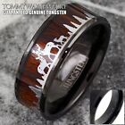 Personalized Black Tungsten Men's Ring Deer Family Forest Wood Wedding Band