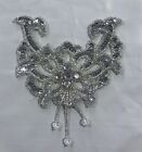 Silver Sequins embroidery Crystal Beads 4” lace appliqués  1 Pc