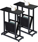 Narrow Side Table Set of 2, Skinny End Table with Magazine Holder, Thin Bedside