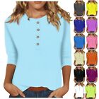 Women Print Tees Blouses Casual Plus Size Basic Tops Pullover 3/4 Sleeve Shirt❤️