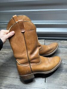Vtg LL Bean Brown Leather Cowboy Western Pull On Roper Boots Men's Sz 12 D