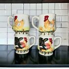 Set Of 4 Hen & Rooster Coffee Tea Mugs Cups Ceramic Chicken Farmhouse Decor