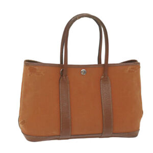 HERMES Garden Party PM Hand Bag Canvas Brown Auth bs11658