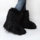 Faux Fur Boots for Women Fuzzy Fluffy Furry Round Toe Winter Snow Boots Size 8