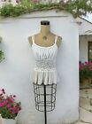 White Mesh Sheer Lace Babydoll Tank Top Coquette Bows Fairy Y2K Ruffle Size L