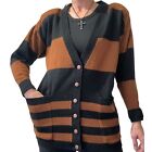 Vintage Cardigan Sweater Small Oversized Womens Academia Striped Wool Button V-N