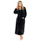 Black Cotton Fleece Hooded Spa Robe for Women, 50 inch Length, One Size Adult.