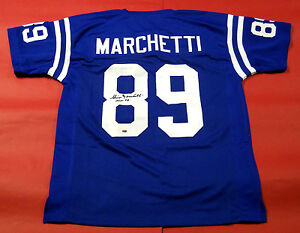 GINO MARCHETTI AUTOGRAPHED BALTIMORE COLTS JERSEY HOF 72 INSCRIPTION AASH