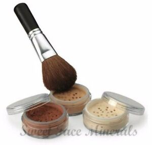 4pc KIT w/BRUSH (WARM) Mineral Makeup Set Bare Foundation Powder Full Coverage