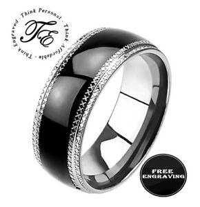 Men's Personalized Engraved Wedding Ring Band - Guys Engraved Wedding Ring