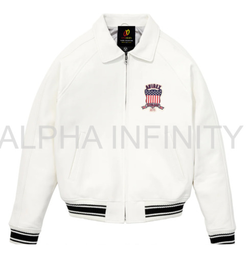 Men's Avirex White Real Lamb Leather Jacket Bomber American Flight  Jacket USA