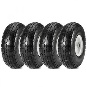 Set of 4 10 inch Pneumatic Tires on White Hub Wheel for Hand Truck Dolly Wagon