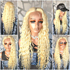 Long Curly Blonde Lace Front Wig Human Hair Blend Tight Curly Long Wig Glueless