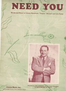 New Listing1949 Need You Sheet Music Johnny Blackburn Guy Lombardo Decca Records Choice Mus