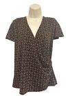 sag harbor top xl black brown red geometric front cross short sleeve ruched Side