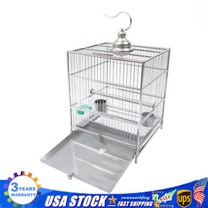 Stainless Steel Bird Cage Large Drawer Type Bird Cage w/Food Bowls+Baffle Kit