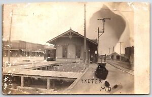 exeter missouri railroad train depot rppc real photo postcard 1912