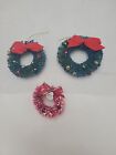 New ListingVintage Mini Bottle Brush Wreathes Lot Of 3  green and red bows bells