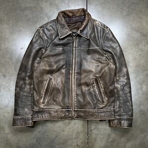 Vintage 90s Wilsons Leather Jacket Brown Bomber Patina Faded Distressed Mens Med