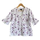 Donna Karan white floral blouse size XL