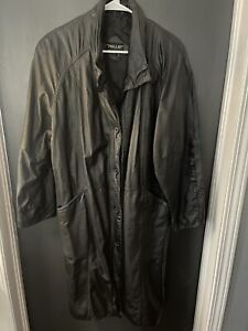 Women's PELLE Black Leather Long Coat Large EUC Vintage