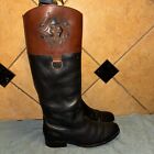 Frye Black Brown Tooled Leather Riding Boots Sz 8.5 B FREE SHIPPING