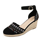 Women Espadrilles Close Toe Ankle Strap Platform Wedge Sandals-Black