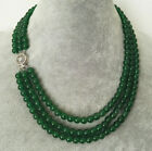3Rows 6mm Natural Green Jade Round Gemstone Beads Necklace 17-19''