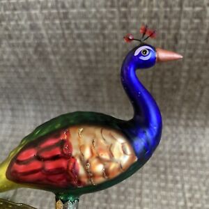 Vintage Antique Christmas Glass Clip On Bird Peacock Ornament Glitter