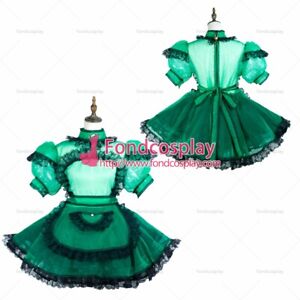 adult sexy cross dressing sissy maid short green organza dress lockable Uniform