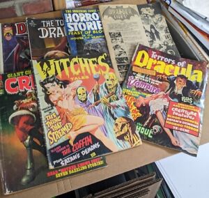 Horror Magazine Lot Of 7 Vintage Dracula Creepy Witches Tales 1970s & 1980s