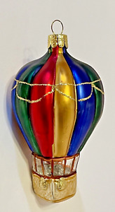 Vintage Glass Ornament HOT AIR BALLOON Multicolored Christmas