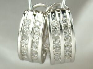 14k White Gold .750 Diamond-.50 tcw Fine Omega Back Hoop Earrings