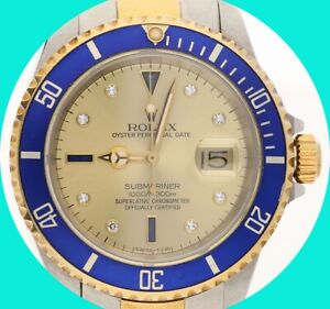 1988 Rolex Blue  Submariner #16613 Watch 40MM Serti Dial Automatic Date