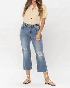 Judy Blue High Rise Destroyed Crop Wide Leg Jeans for Women