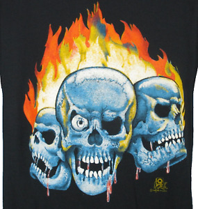 vtg 80s BLOOD SKULL FLAMES PAPER THIN T-Shirt L/XL skeleton biker single stitch