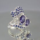 Natural Blue Iolite & Blue Sapphire Set In Butterfly Style 925 Silver Ring #5.5