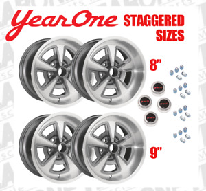 YearOne Pontiac Rally II  Staggered Gun Metal Gray Wheel Kit BLK PMD CAPS