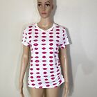 Pam and Gela White Pink Kiss Lips Print Ruched T Shirt Top Barbiecore Medium M