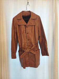 Vintage Women's Brown Soft Leather Trench Coat with Belt - Removable Fur Medium?