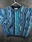 COOGI Australia Authentic Knit Sweater Men Blue XL Cotton 3D Ocean Pullover