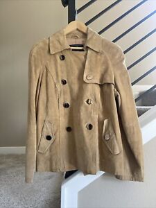 Vintage Suede Jacket Cropped Trench Coat M Tan Leather Designer Look Swing
