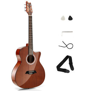41'' Full Size Acoustic Guitar Sapele Grand Auditorium Cutaway Guitar with Strap