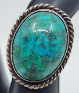 Old Pawn Vintage Native American Sterling Silver Turquoise Ring Size 6.5