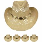 Adult BEIGE CREAM Straw COWBOY HAT w/ Beads Shapeable WESTERN Cowgirl Beach