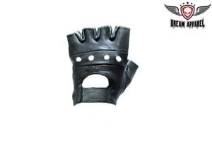 New Black Fingerless Quality Leather Gloves For Motorcycle Biker Riding