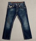 Rock Revival Larry Relaxed Straight Jeans Mens 32x32 Medium Wash Big Stitch