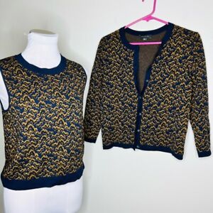 Ann Taylor Sweater Tank Top Cardigan 2 Piece MEDIUM Knit Matching Set Cashmere