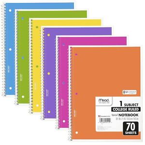 Mead Spiral Notebooks 6 Pack 1-Subject College Ruled Paper 8
